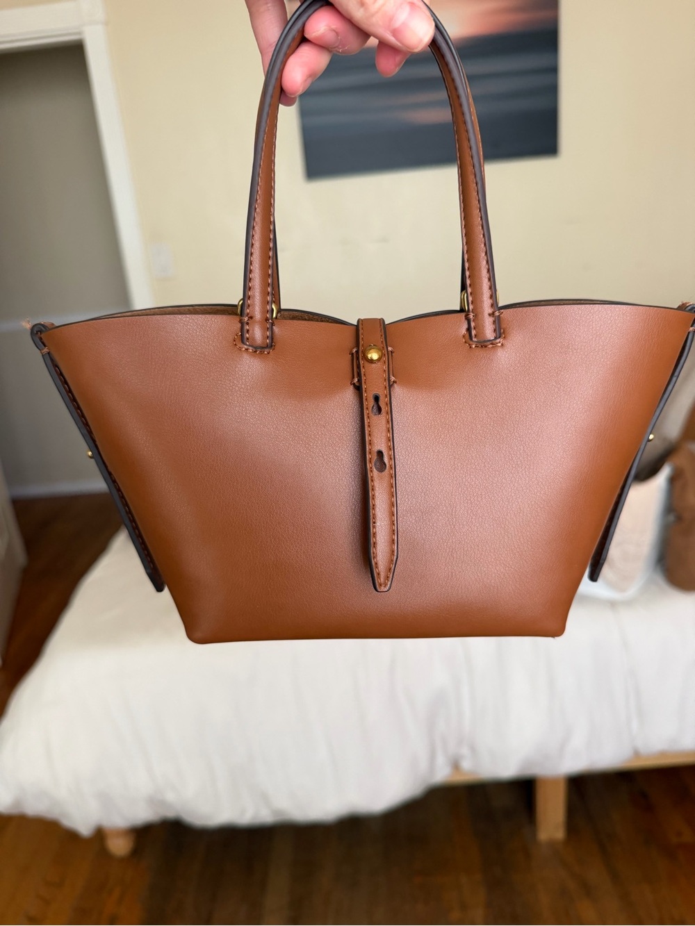 Zara Faux Brown Leather Tote Handbag with crossbody strap